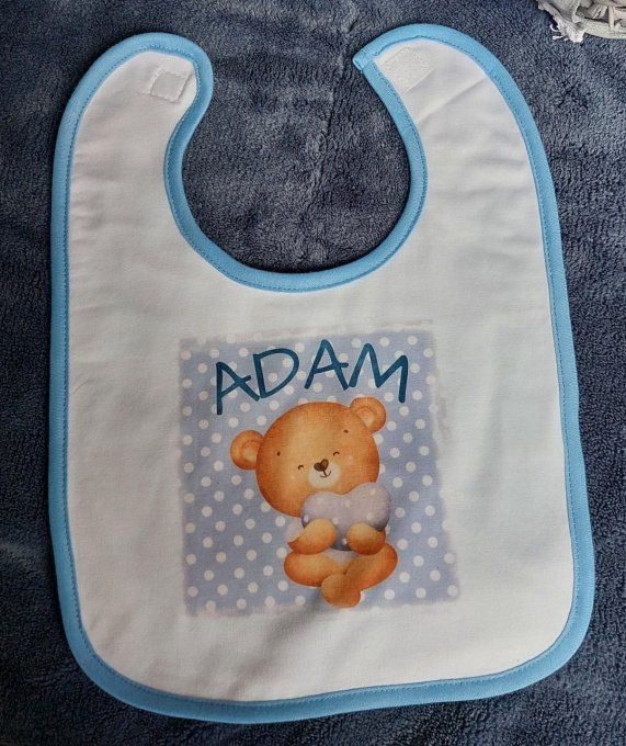 BAVOIR PERSONNALISÉ avec velcro - prénom et illustration au choix